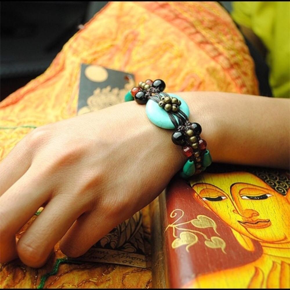 Turquoise Beaded Gemstone Rope Bracelet - Picture 4 of 5